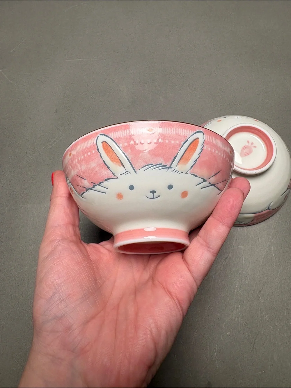 Pink Bunny Ceramic Rice Bowl - Cute Ceramic Dinnerware